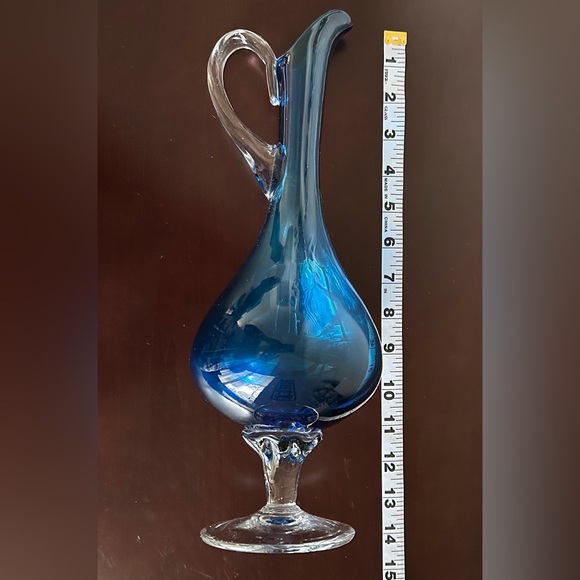 VINTAGE EMPOLI ITALIAN ART HAND BLOWN GLASS PITCHER DECANTER - 14" HEIGHT - Picture 5 of 6